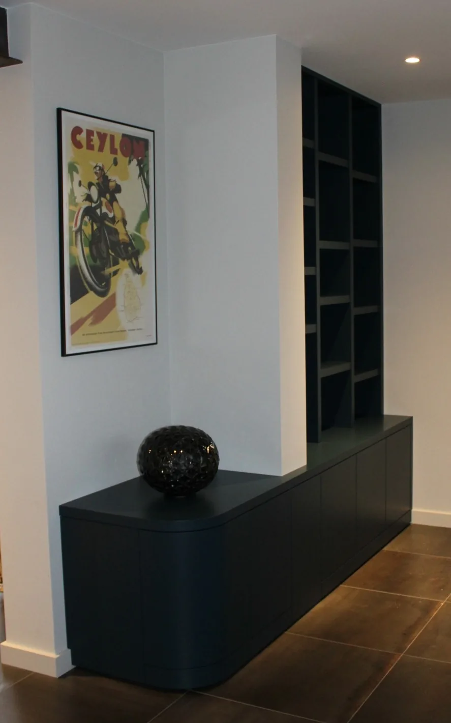 Meuble salon/bibliothèque en Mdf laqué bleu canard — Bibliothèque